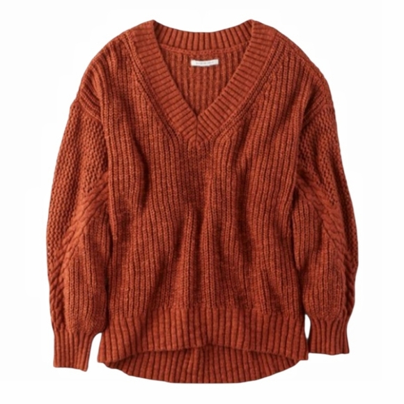 American Eagle - Rust V-Neck Hand Knit Oversized Sweater Cotton - Picture 15 of 15